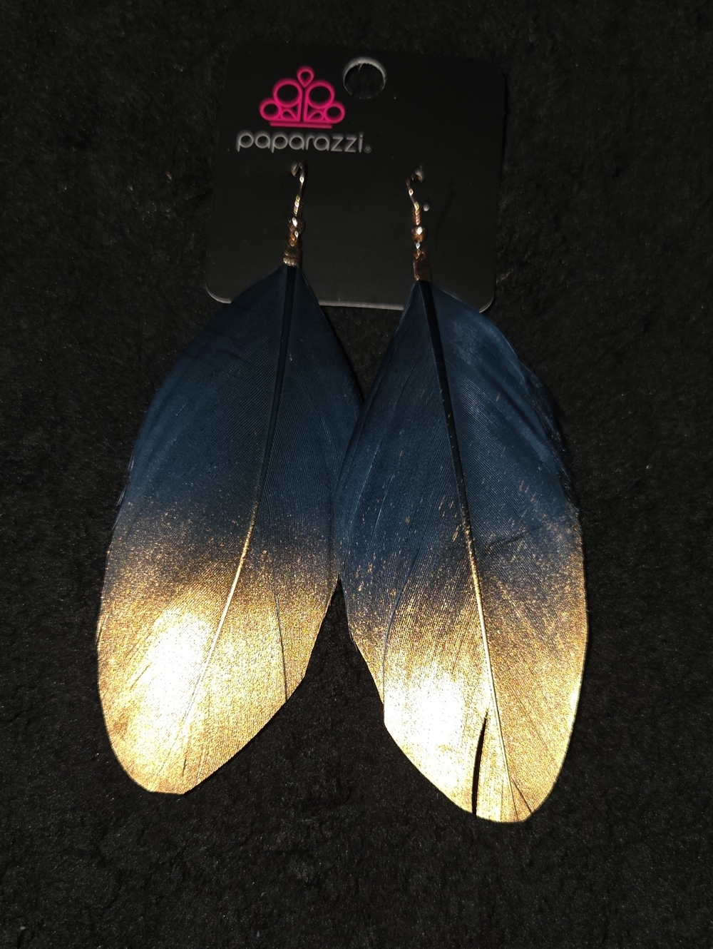 Paparazzi Blue and Gold Ombre Feather Earrings